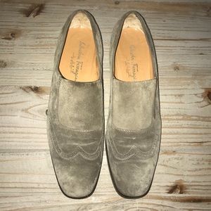 Salvatore Ferragamo Olive Green Suede Loafers